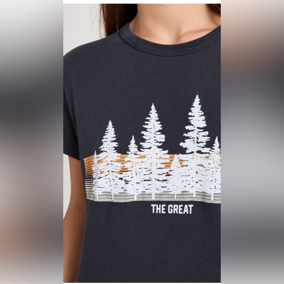 THE GREAT. The Boxy Crew Tee with Forest Graphic. Size 1 - Picture 1 of 11